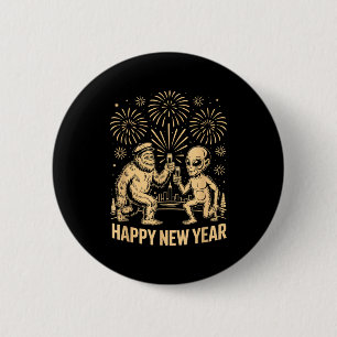 Happy New Year 2026 Funny Bigfoot And Alien Lovers 6 Cm Round Badge