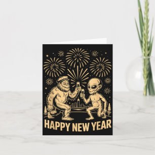 Happy New Year 2026 Funny Bigfoot And Alien Lovers Card