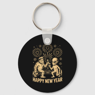 Happy New Year 2026 Funny Bigfoot And Alien Lovers Key Ring