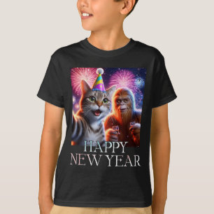 Happy New Year 2026 Funny Cat Bigfoot Party Art  T-Shirt
