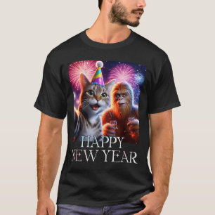 Happy New Year 2026 Funny Cat Bigfoot Party Art  T-Shirt