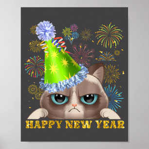 Happy New Year 2026 Funny Cat New Year's Eve Hat G Poster