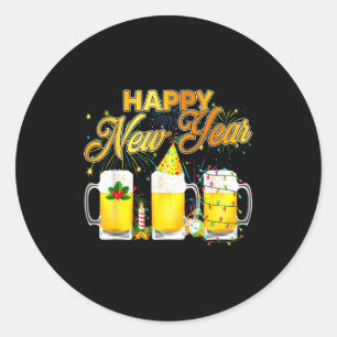 Happy New Year 2026 Gles Of Beer Fireworks New Yea Classic Round Sticker