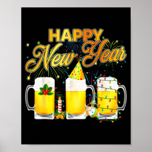 Happy New Year 2026 Gles Of Beer Fireworks New Yea Poster