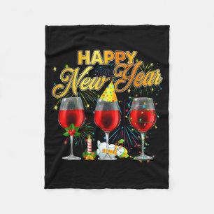 Happy New Year 2026 Gles Of Wine Fireworks New Yea Fleece Blanket