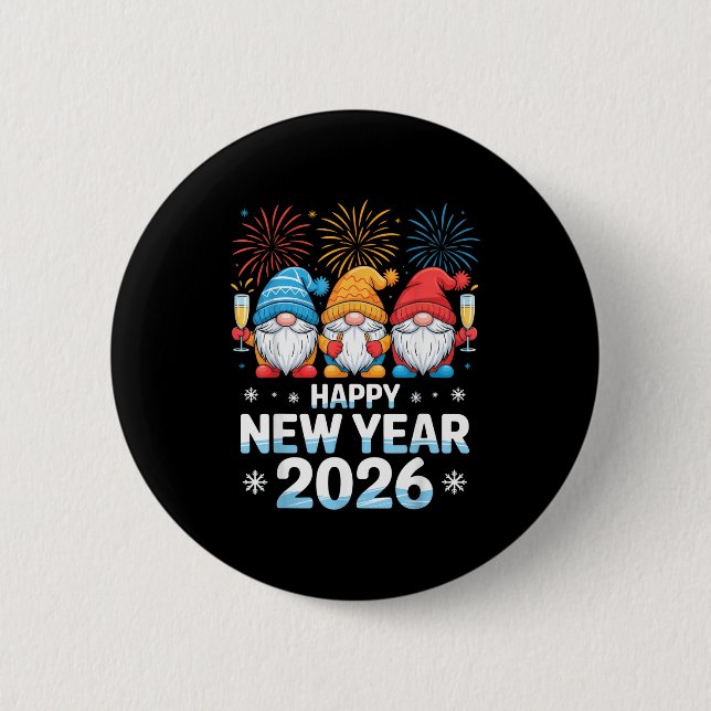 Happy New Year 2026 Gnome Cute Holiday Celebration 6 Cm Round Badge (Front)