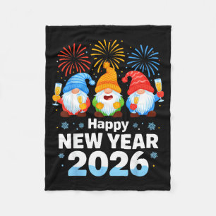 Happy New Year 2026 Gnome With Fireworks And Champ Fleece Blanket