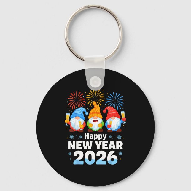 Happy New Year 2026 Gnome With Fireworks And Champ Key Ring (Front)