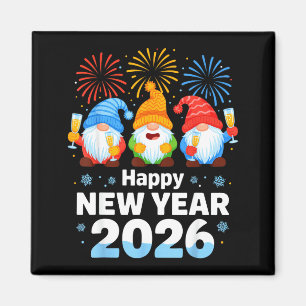 Happy New Year 2026 Gnome With Fireworks And Champ Magnet