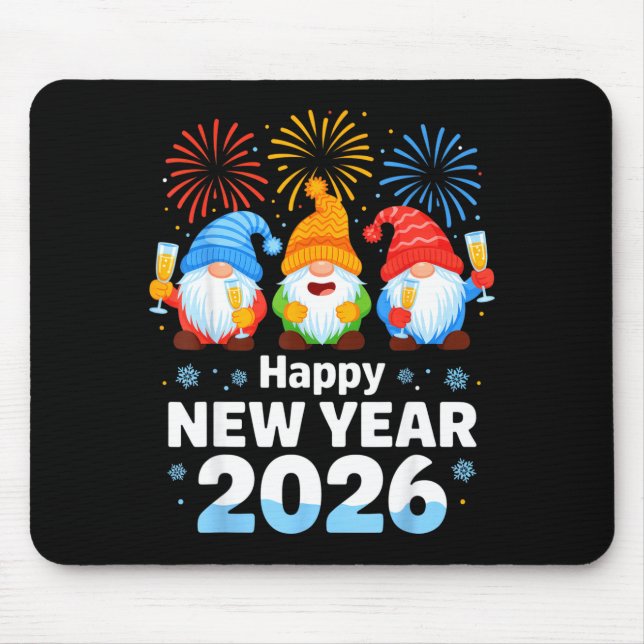Happy New Year 2026 Gnome With Fireworks And Champ Mouse Pad (Front)