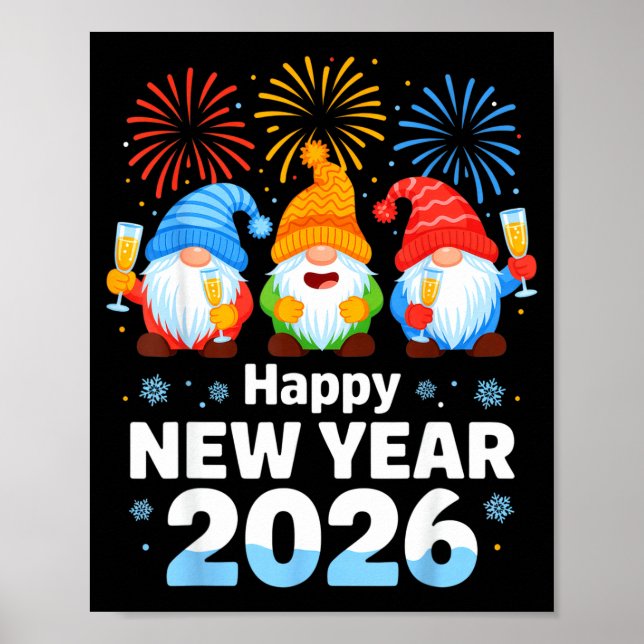 Happy New Year 2026 Gnome With Fireworks And Champ Poster (Front)