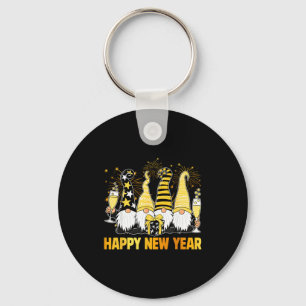 Happy New Year 2026 Gnomes Drinking Champagne New Key Ring