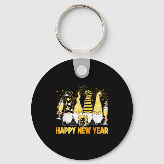 Happy New Year 2026 Gnomes Drinking Champagne New  Key Ring (Front)