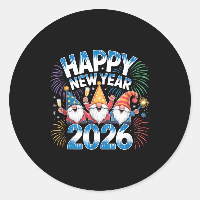 Happy New Year 2026 Gnomes Family Party New Years  Classic Round Sticker (Front)