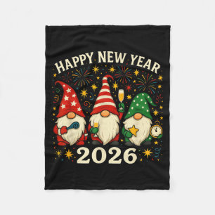 Happy New Year 2026 Gnomes Fireworks Party Fleece Blanket