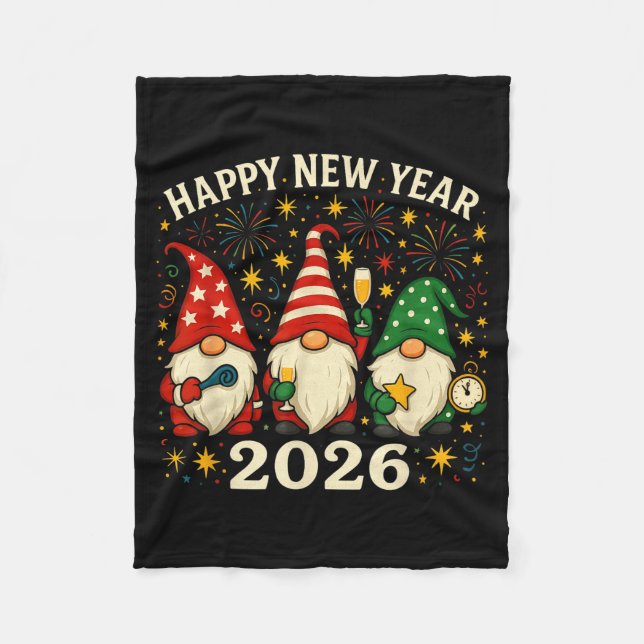 Happy New Year 2026 Gnomes Fireworks Party  Fleece Blanket (Front)