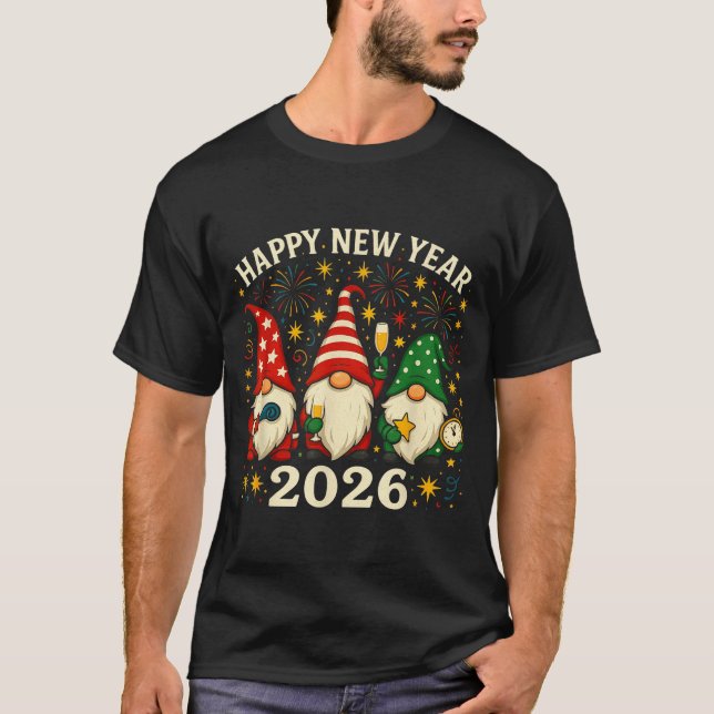 Happy New Year 2026 Gnomes Fireworks Party  T-Shirt (Front)