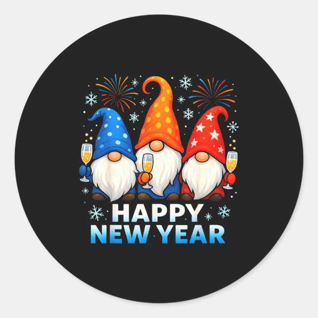 Happy New Year 2026 Gnomes Matching Family New Yea Classic Round Sticker (Front)