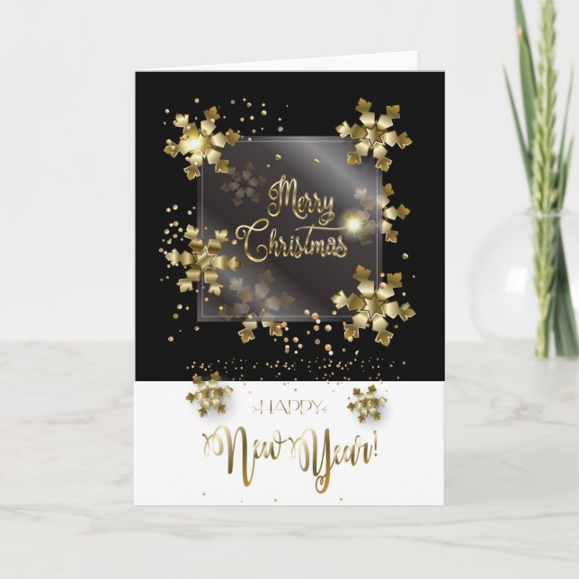 Happy New Year 2026 & Gold Christmas Characters Holiday Card (Front)