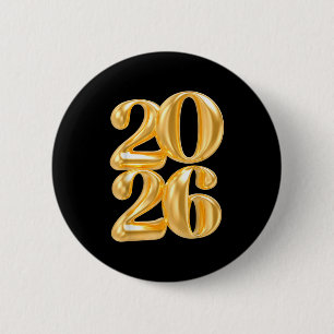 Happy New Year 2026 Gold Confetti Balloon Party Fa 6 Cm Round Badge