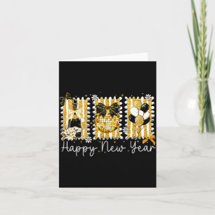 Happy New Year 2026 Gold Coquette Bow Disco Ball C Card