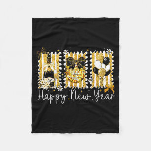 Happy New Year 2026 Gold Coquette Bow Disco Ball C Fleece Blanket