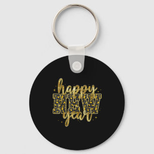 Happy New Year 2026 Gold Leopard Countdown Party F Key Ring