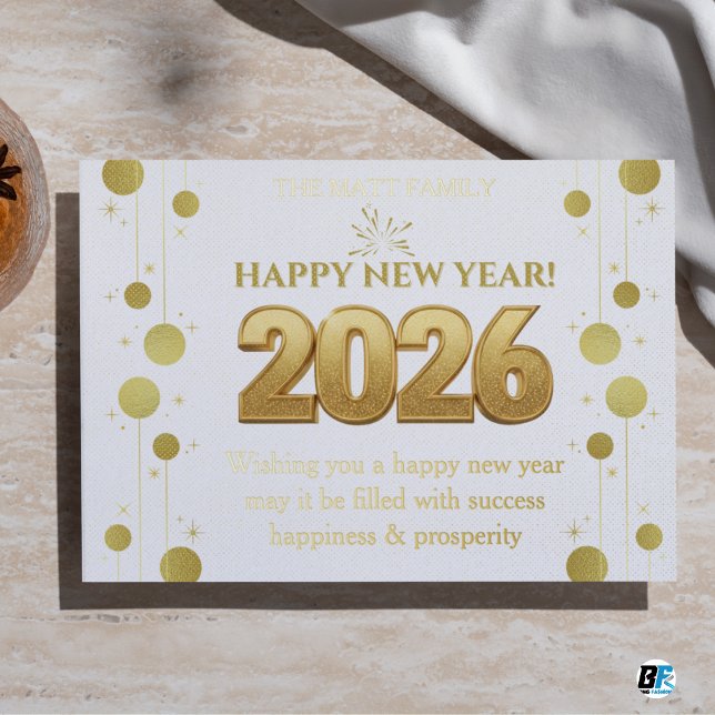 HAPPY NEW YEAR 2026 GOLD ROUND DESIGN ZAZZLE (Happy New Year 2026 Foil Card)