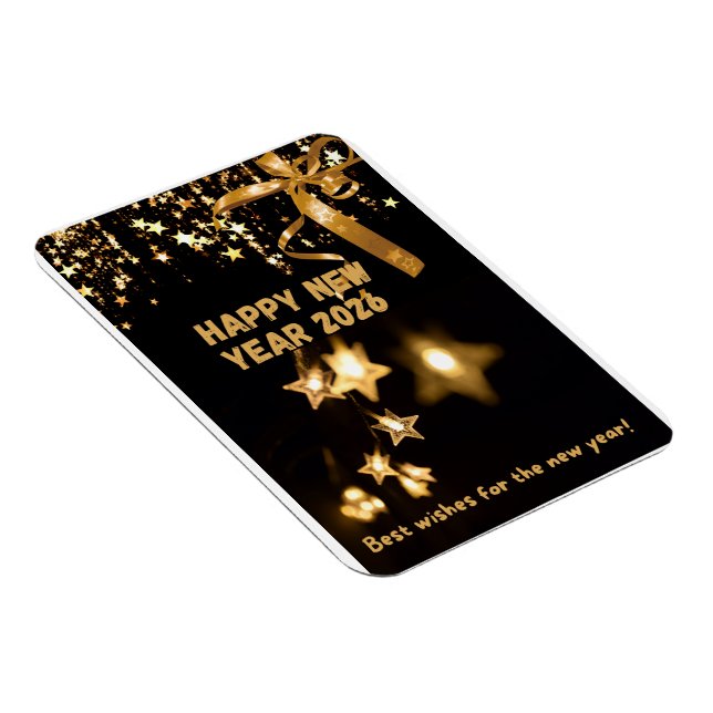 Happy New Year 2026 Gold Star Greeting Card Magnet (Right Side)