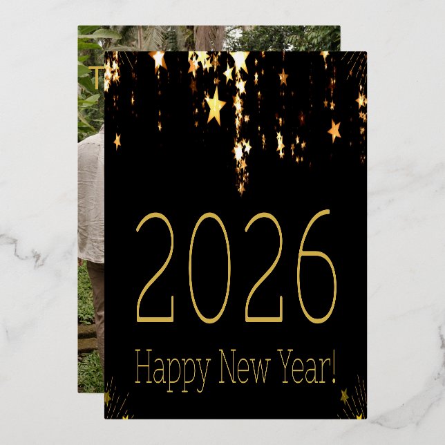 HAPPY NEW YEAR 2026 GOLD STARS FAMILY PHOTO BACK (Front/Back)