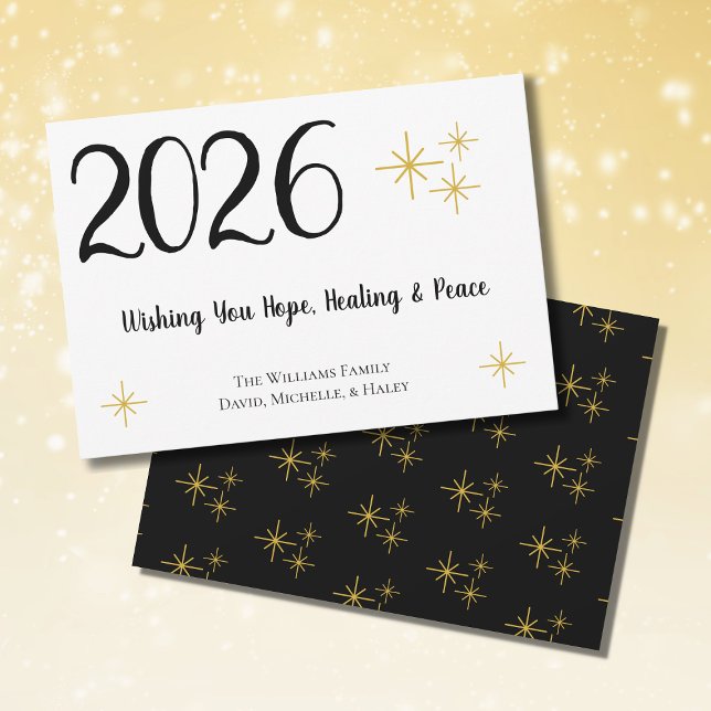 Happy New Year 2026 Hope Healing Peace Black Gold Holiday Card (Creator Uploaded)