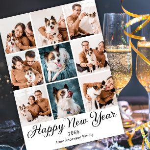 Happy New Year 2026 Modern Family Photo Collage Holiday Card