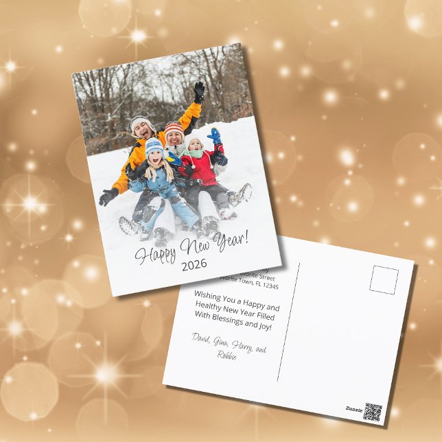 Happy New Year 2026 Modern Family Photo  Holiday Postcard (Creator Uploaded)