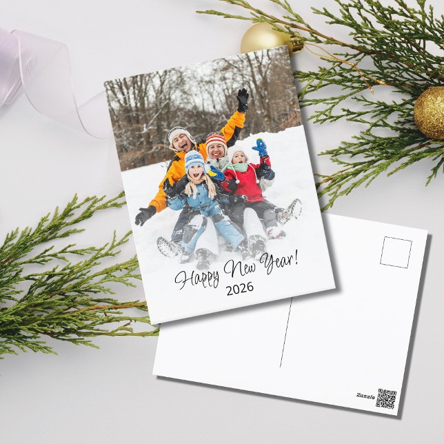 Happy New Year 2026 Modern Family Photo  Holiday Postcard (Creator Uploaded)