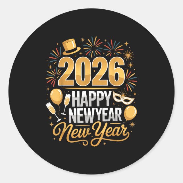 Happy New Year 2026 New Year Party Ballon Family M Classic Round Sticker (Front)