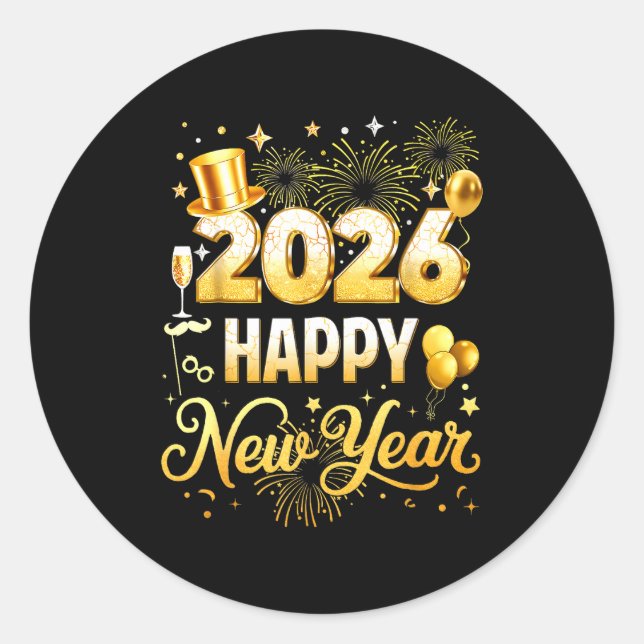 Happy New Year 2026 New Year Party Ballon Family M Classic Round Sticker (Front)