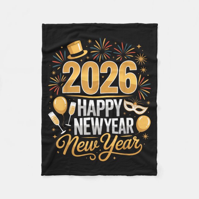 Happy New Year 2026 New Year Party Ballon Family M Fleece Blanket (Front)