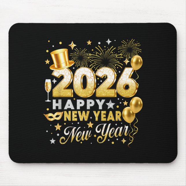 Happy New Year 2026 New Year Party Ballon Family M Mouse Pad (Front)