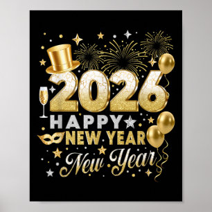 Happy New Year 2026 New Year Party Ballon Family M Poster