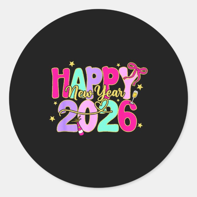 Happy New Year 2026 New Years Eve Party Family Mat Classic Round Sticker (Front)