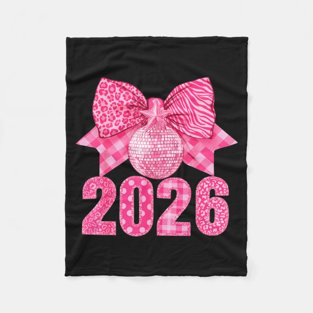 Happy New Year 2026 Nk Bow Patchwork Leopard Zebra Fleece Blanket (Front)