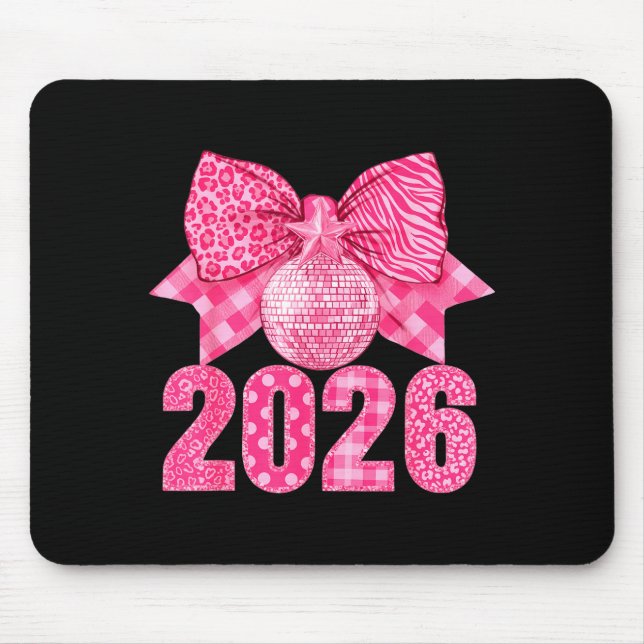 Happy New Year 2026 Nk Bow Patchwork Leopard Zebra Mouse Pad (Front)
