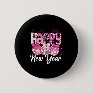Happy New Year 2026 Nk Coquette Bow Disco Ball Fir 6 Cm Round Badge