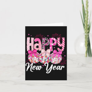 Happy New Year 2026 Nk Coquette Bow Disco Ball Fir Card