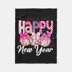 Happy New Year 2026 Nk Coquette Bow Disco Ball Fir Fleece Blanket