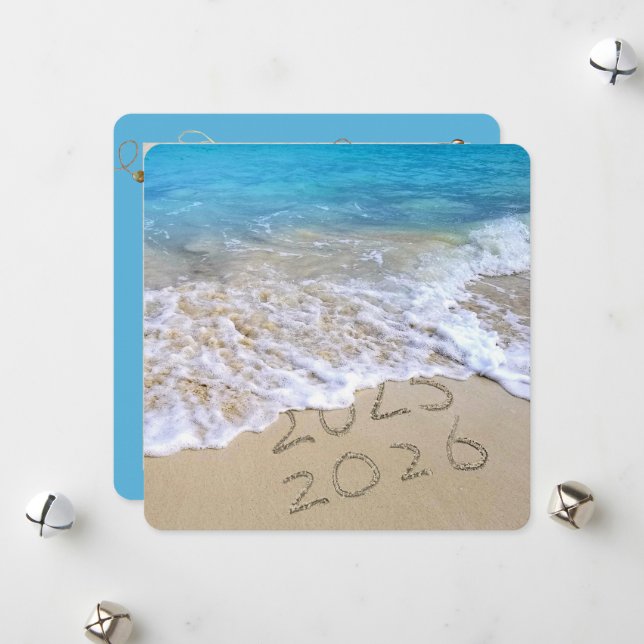 Happy New Year 2026 Ocean Beach  Holiday Card (Front/Back In Situ)