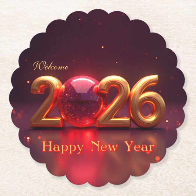 Happy New Year 2026 Paper Coaster (Front)