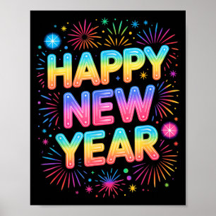Happy New Year 2026 Party Ballons, Fireworks And C Poster