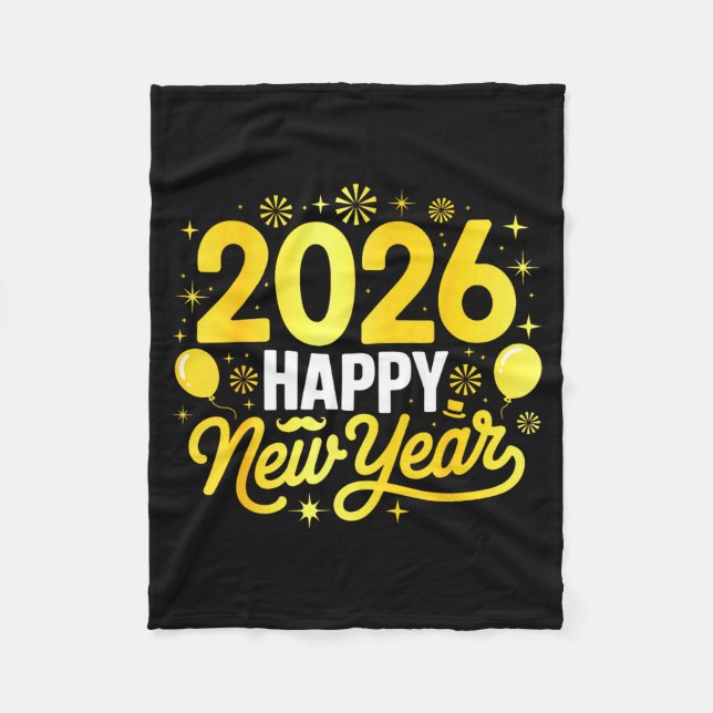 Happy New Year 2026 Party Balloons Fireworks Famil Fleece Blanket (Front)