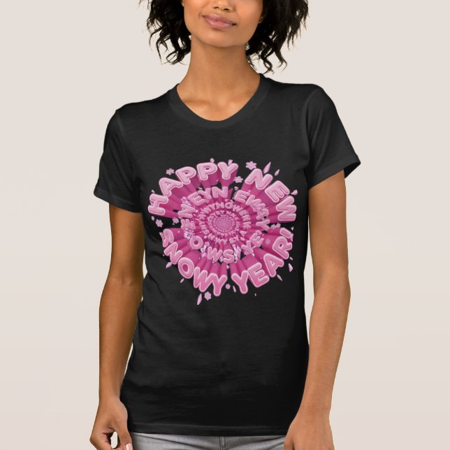 Happy New Year 2026 Pink Snowy Spiral T-Shirt (Front)